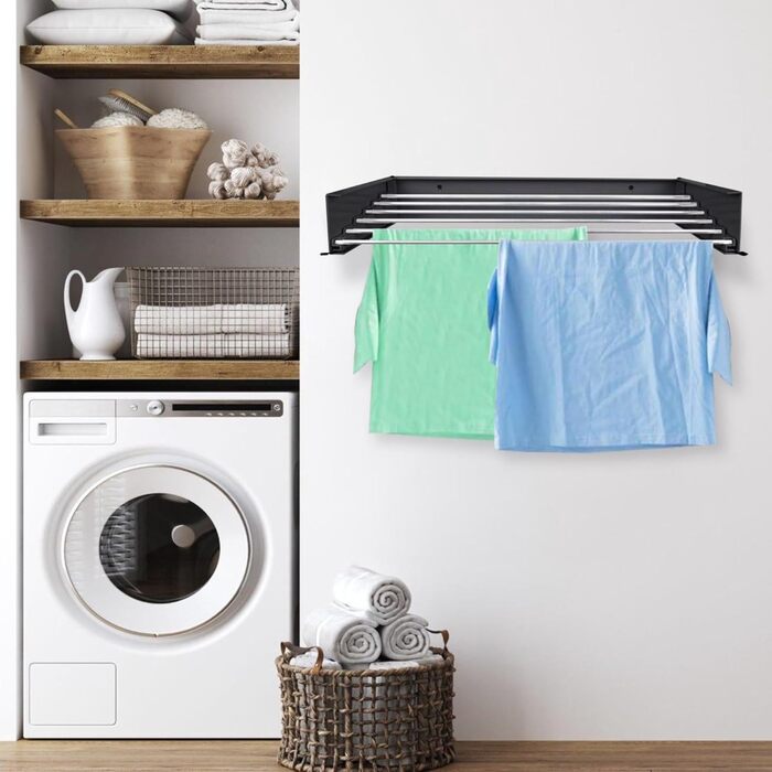 Настінна сушилка для білизни Vonia Wandtrockengestell 100x50 см – компактна та складана. Міцна сушарка для ванної, балкону та квартири – чорна
