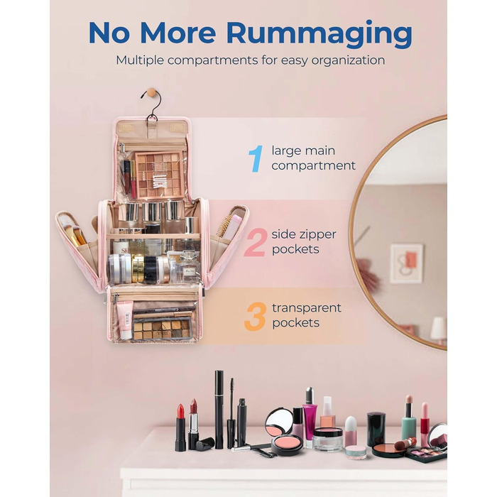 Організатор для косметики BAGSMART, велика косметичка для жінок, водонепроникна сумочка для туалетних аксесуарів, рожева