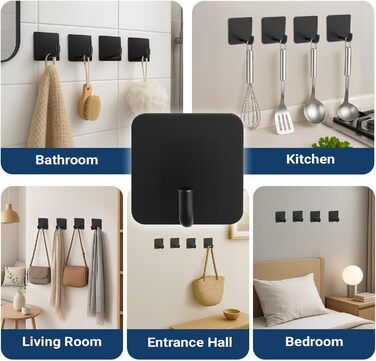 Набір гачків для рушників без свердління, 6 шт. з нержавіючої сталі, самоклеючі, до 10 кг, для ванної кімнати та кухні