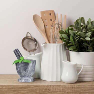 Набір для приготування спецій Relaxdays: мармуровий ступка та пестик, сірий, Ø 10.5 см