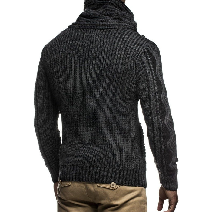 Чоловічий светр Leif Nelson з коміром-шарфом, Slim Fit, зимовий, повсякденний, велика в'язка, чорний, з капюшоном, Розмір: XL