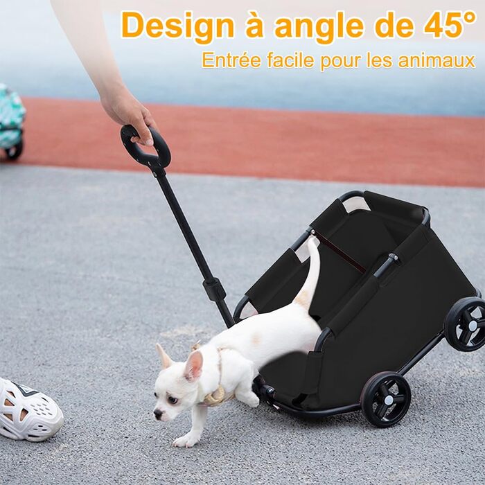 Візок для собак та котів OHMG, складний, до 20 кг, з гальмами, великий кошик, 3 вікна, тримач для напоїв, чорний