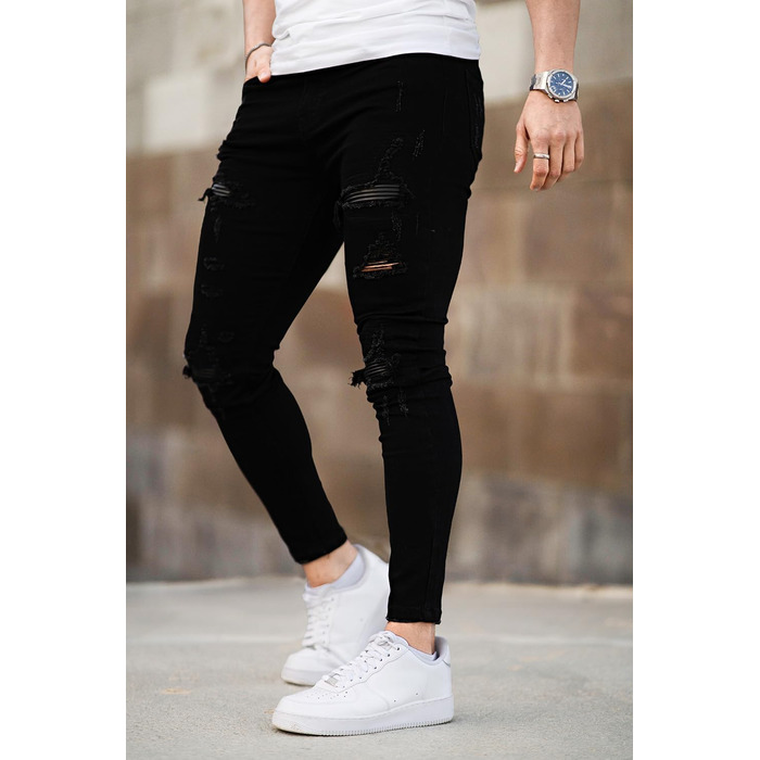 Чоловічі рвані джинси GINGTTO Skinny Stretch Slim Fit (Чорні, 34W/30L)