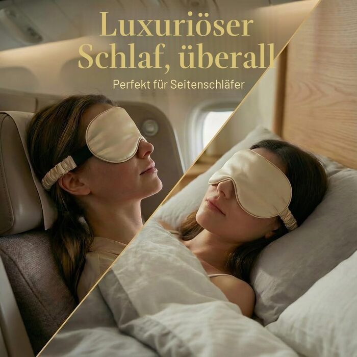 Шовкова маска для сну MATASSE 3D з 22 Momme шовку Mulberry 6A, контурна для жінок та чоловіків, італійський дизайн (Чорний/Шампань)
