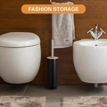 Набір для чищення унітазу: щітка, відро для зберігання, 3 насадки. Бамбук, пластик. Для декоративного інтер'єру ванної кімнати (білий, чорний)