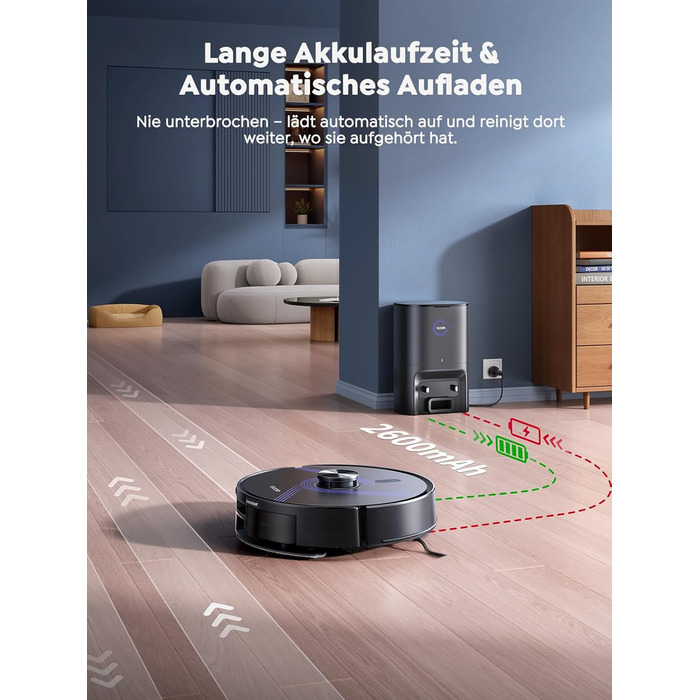Робот-пилосос Vyzzle з функцією миття 5500 Pa, станція самоочищення 3.5L, для шерсті тварин, твердих підлог та килимів, керування через додаток, голосове керування Alexa та Google Assistant (чорний)