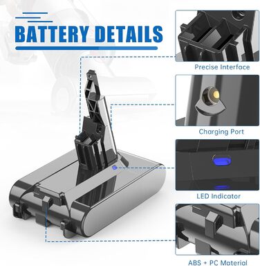 Запасний акумулятор 6000mAh для пилососів Dyson V7, SV11 Animal, Fluffy, Absolute, Trigger, Motorhead Pro, Car+Boat. З 3 фільтрами.