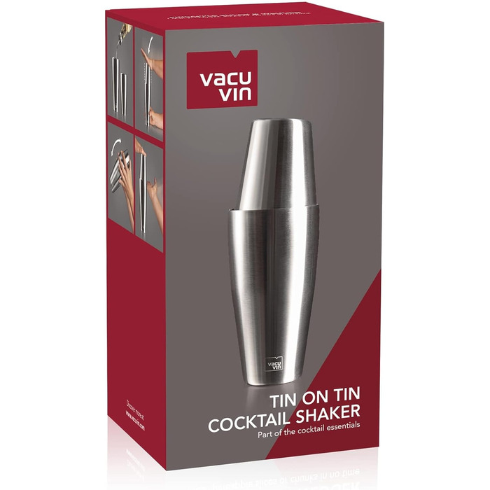 Vacu Vin Cocktail Shaker - 1 Tin-on-Tin Boston Cocktail Shaker - Perfect for Bartenders, Mixologists, and Home Bar Enthusiasts - Dishwasher Safe, Silver