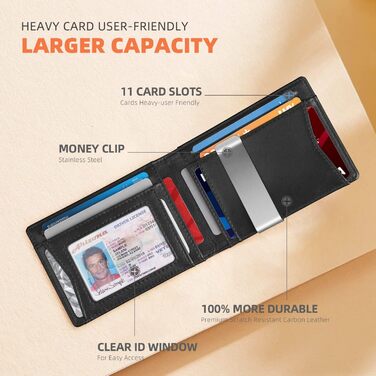 RUNBOX Шкіряний гаманець-монетниця для чоловіків - RFID захист, тонкий, з подарунковою коробкою, чорний