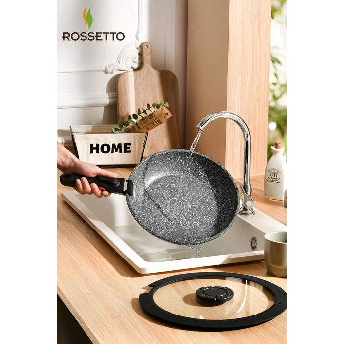 Набір посуду ROSSETTO 16 предметів: каструлі, сковороди з антипригарним покриттям, сталевий посуд для кухні