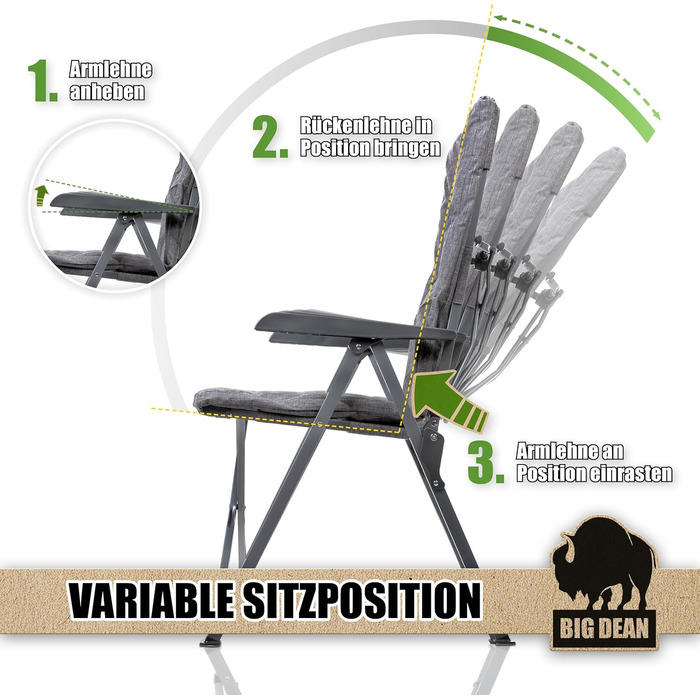 Складний туристичний стілець BigDean Bequemer з регульованою спинкою