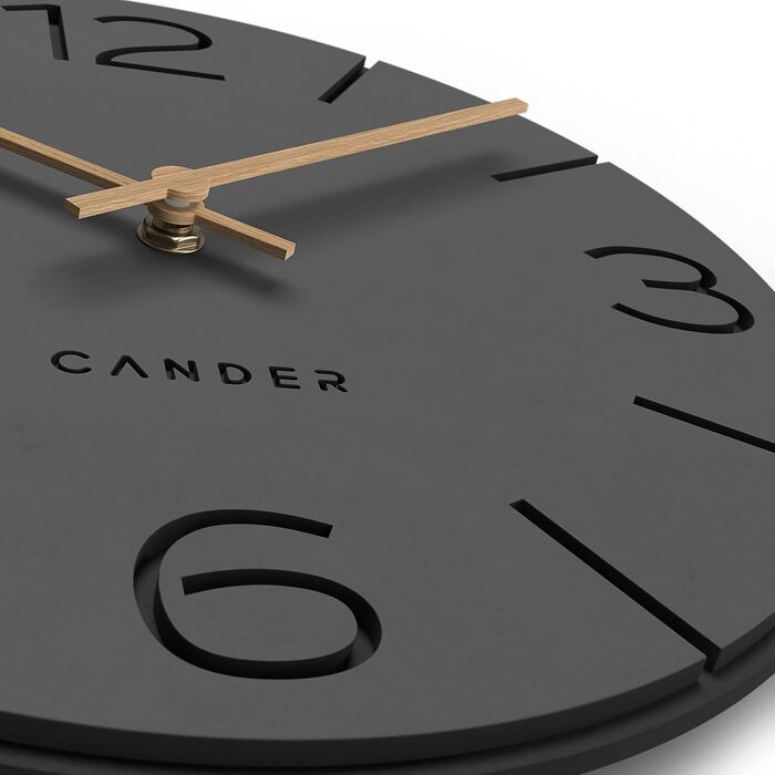Cander Berlin MNU 2630 Y Wall Clock Silent, No Ticking, 30 cm, Analog, Living Room, Modern, Vintage, Grey, Black, Wooden Hands