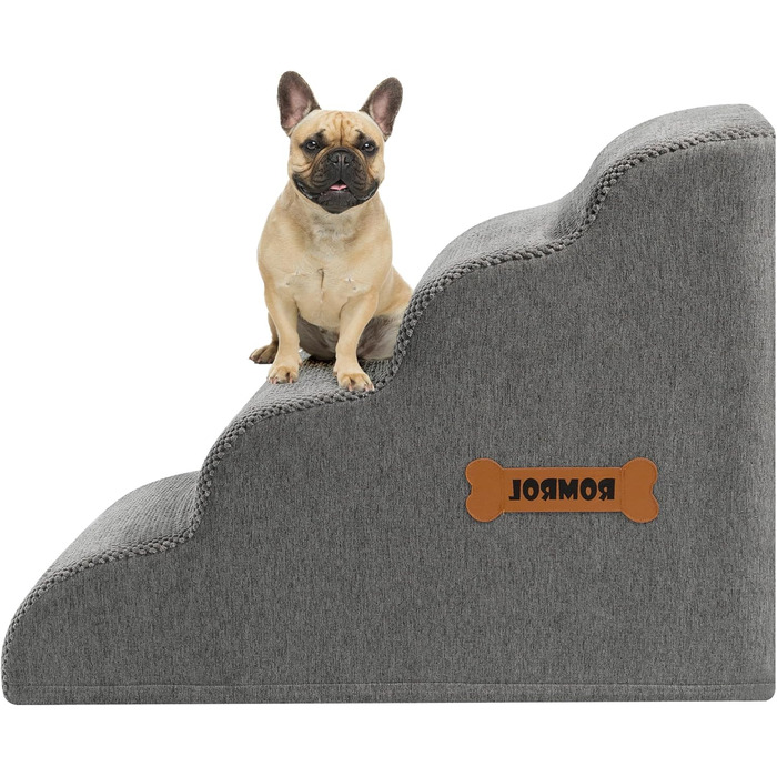 Сходинки для собак та котів ROMROL – 4 сходинки, сірий колір, з м'яким Memory Foam, для захисту суглобів, знімний та миючий чохол