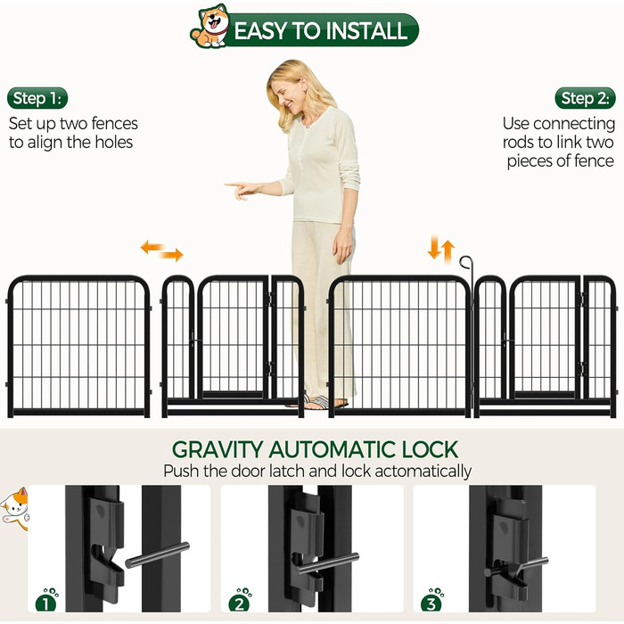 Лягу для цуценят Yaheetech, 12 секцій, 63 см, з 2 дверцятами, автоматичним замком, розкладний, для дому та саду