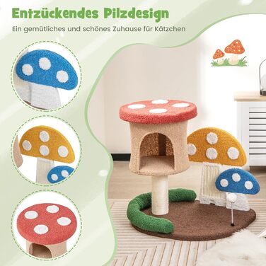 Дерев'яний кігтеточка для котів Costway з 2 будиночками, сизалевим покриттям та ігровим м'ячиком, 60x49x59 см, кольоровий