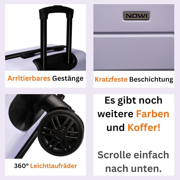 Чемодан NOWI Bergamo: водостійкий, 8 коліс, 360°, телескопічна ручка, повне внутрішнє оздоблення (M, фіолетовий)