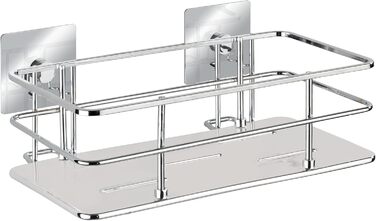 WENKO Turbo-Loc Stainless Steel Wall Shelf Quadro, Mounting Without Drilling, 24 x 10 x 14.5 cm, Chrome