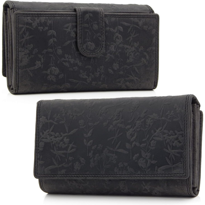 ekavale Women's Wallet Large Long Wallet with Snap Button and RFID Protection, Wallet with Floral Pattern (Dark Brown)