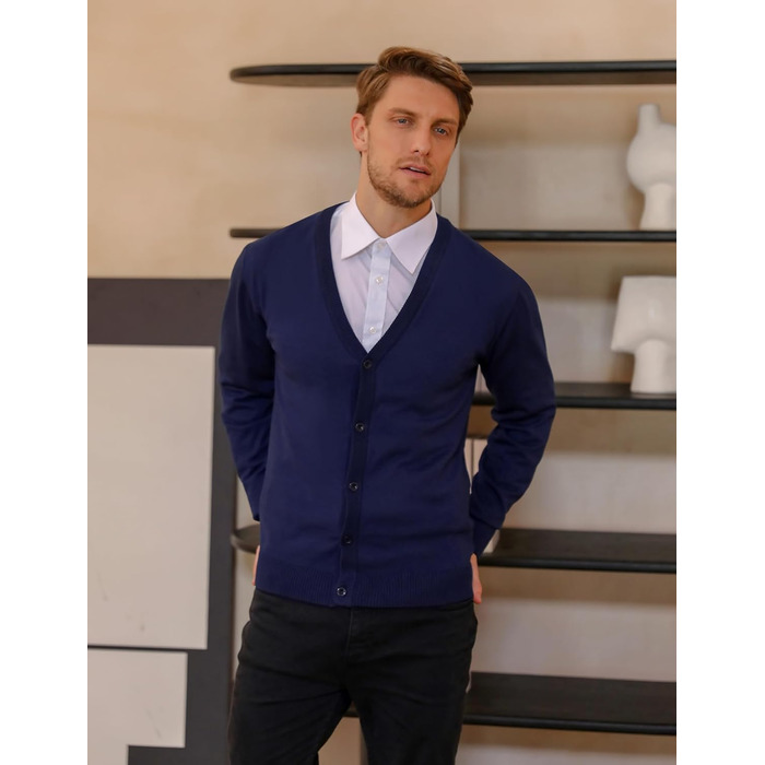 iClosam Кардиган чоловічий в'язаний з V-подібним вирізом, з ґудзиками, легкий, синій, розмір M