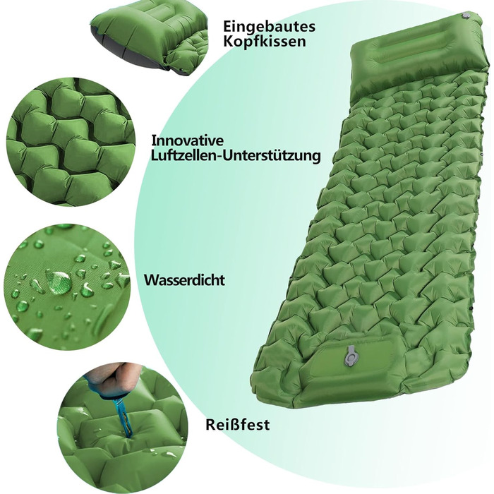 Надувний килимок для кемпінгу Isomatte - самонадувний, 9 см, для авто, намету, трекінгу, пляжу (зелений)