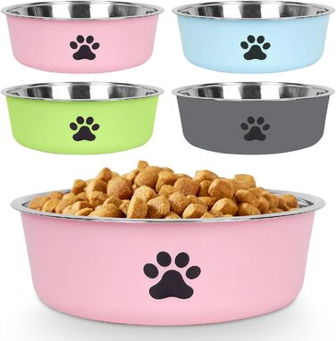 Набір з 4 мисок для собак з нержавіючої сталі, протиковзкі, для води та корму, 18 см, підходять для собак та котів будь-якого розміру