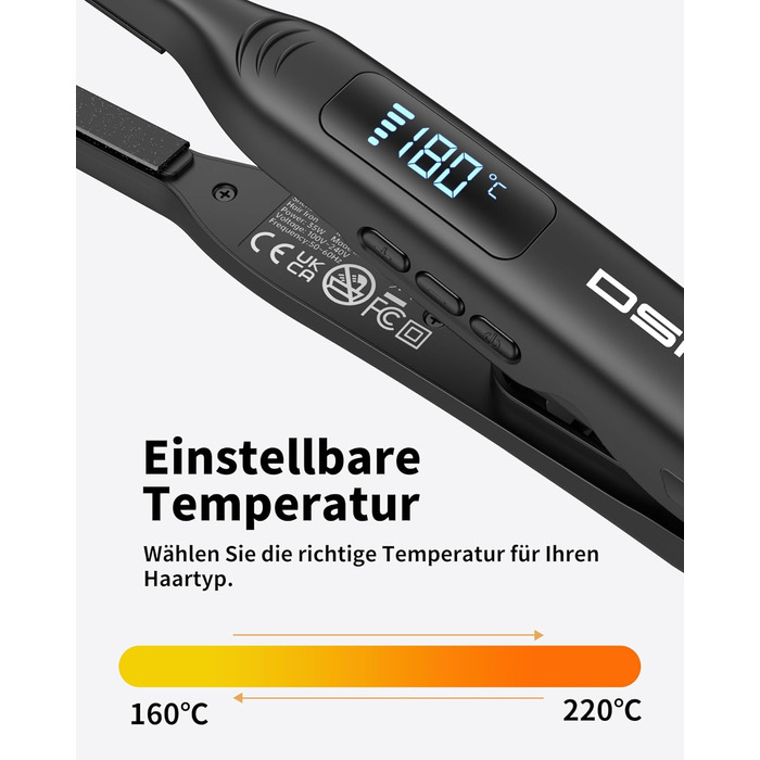 Випрямляч для волосся DSHOW для короткого волосся, 9 мм, 2-в-1 для бороди та чубчика, всі типи волосся (Чорний)