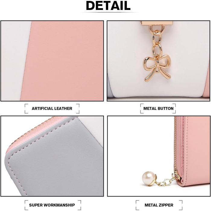 Сумка жіноча Miss Lulu середнього розміру з PU шкіри, рожево-сіра, з плечовим ременем для офісу, школи, подорожей та покупок