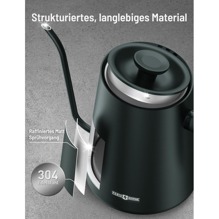 Paris Rhone Swan Neck Electric Kettle - 0.9L Temperature Control Kettle with Display, Knob, and 24-Hour Keep Warm Function - Dark Green