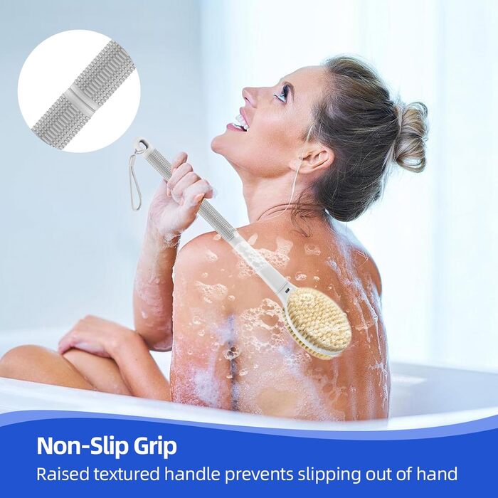 Щітка для спини Elzle Duschbürste: Масажна щітка для тіла з довгим руків'ям, 44 см, для пілінгу та видалення омертвілої шкіри, сірий колір