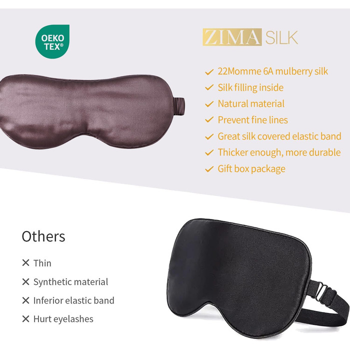 Маска для сну ZIMASILK з 100% чистої шовкової нитки малини, 22 Momme, наповнена 100% шовкової нитки малини, стрічка з шовку, надзвичайно м'яка та зручна, темно-синій (сіро-фіолетовий)
