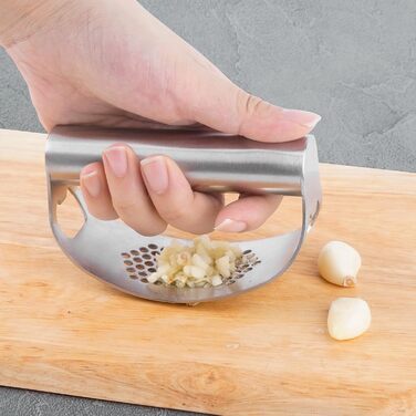 Пресс для часнику з нержавіючої сталі, подвійний функціонал, подрібнювач часнику, безпечний для миття в посудомийній машині