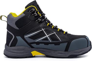 Черевики безпеки LARNMERN для чоловіків та жінок, SRC, антистатичні, з металевим носком, протиударні, легкі, комфортні, дихаючі, чорні/сірі, 42.5 EU