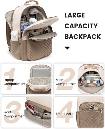 LOVEVOOK Рюкзак для ноутбука, жіночий, 17 дюймів, шкільний, для підлітків, водонепроникний, з USB-портом, для подорожей, університету, бізнесу, бежевий хакі