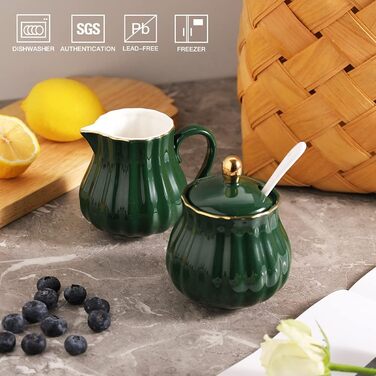 Jade Royal Ceramic Sugar and Creamer Set - 3 Piece Coffee Service & Gift Set