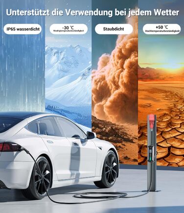 Портативний зарядний пристрій для електромобілів 11 кВт з LCD-дисплеєм, IP65, Schuko, 16A, для EV та PHEV