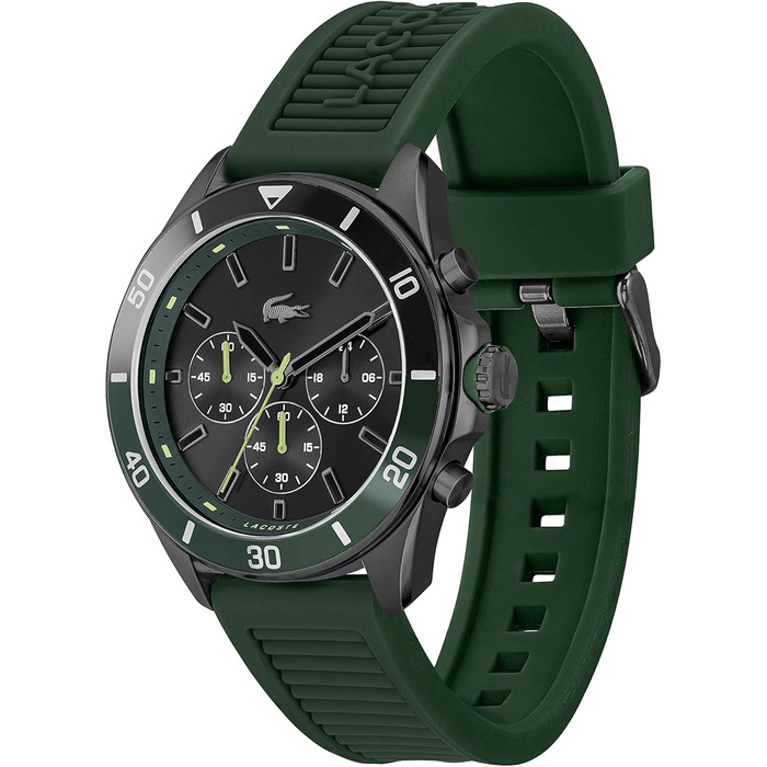 Годинник чоловічий Lacoste Chronograph Quarz TIEBREAKER з зеленим силіконовим браслетом 2011153