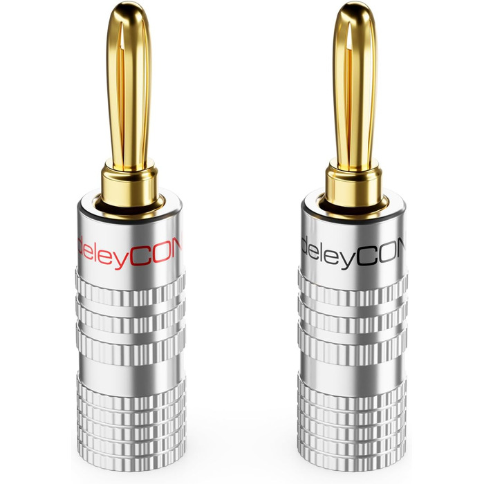 Бананові конектори deleyCON (24 шт.) - позолочені, для акустичних кабелів 0,75-4,5 мм, Hi-Fi ресивери, сріблясті