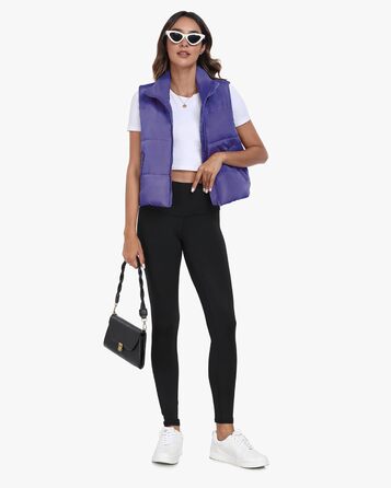 Жіноча жилетка Eorose Puffer, тепла осінньо-зимова жилетка без рукавів, фіолетовий колір, з кишенями (M)