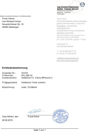 Fa. Volmer Black Leather Wallet made of genuine leather in portrait format with TÜV-tested RFID protection Phoenix 3, Black
