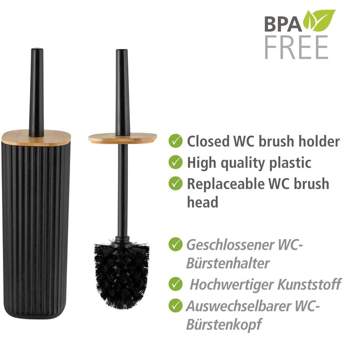 Набір для туалету WENKO Rotello: щітка та тримач з бамбуковим кришкою, білий/натуральний, Ø 10 x 36 см