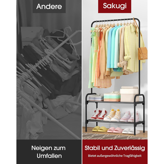 Стійка для одягу з полицею для взуття, чорна, 74 x 30 x 150 см