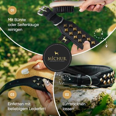 Нашийник для собак MICHUR Diego з натуральної шкіри, з декоративним левовим головою та заклепками, розмір 61-68,5 см