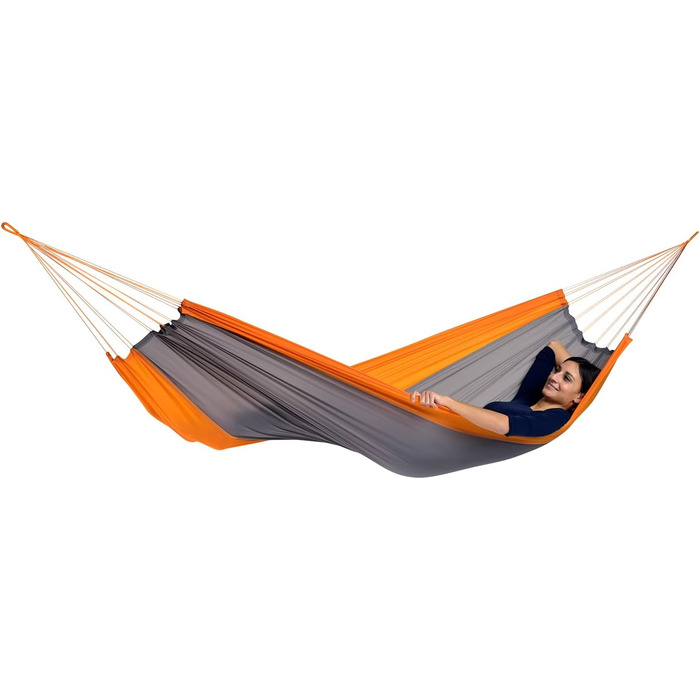 Гамак ультралегкий AMAZONAS Silk Traveller Forest, 220x140 см, до 150 кг, нейлон, зелений (оранжевий), компактний, туристичний