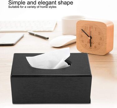 Rectangular Tissue Box Cover, Natural Wood Cosmetic Tissue Box Holder, Decorative Tissue Box for Tissues and Napkins, Suitable for Living Room, Bedroom, Kitchen, 23x12x10.5cm (Black)
