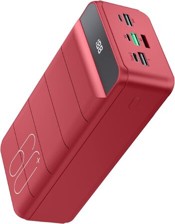 Powerbank 60000mAh з LED-дисплеєм, 22.5W PD, 4 виходи та 3 входи, сумісний з iPhone, Android та іншими пристроями (червоний)
