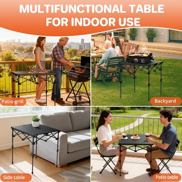 FUNYKICH Складаний столик для кемпінгу 82 x 40 см з регулюванням висоти (44/70 см), легкий та портативний, з сітчастою кишенею, алюмінієва розкладна стільниця для барбекю, кемпінгу, пікніка, саду
