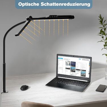 LED лампа для столу Asstikoo з регулюванням яскравості, 24W, складний дизайн, кріплення, для дому/офісу, 5 температур кольору, 3 режими яскравості, 3-головки, гнусий шийка