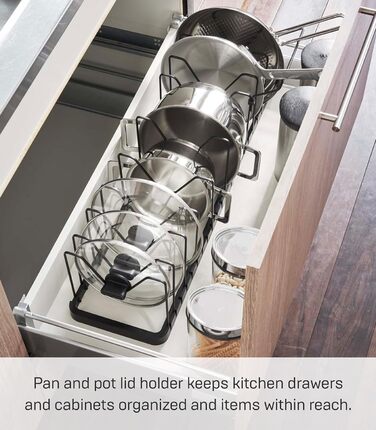 Yamazaki 3841 TOWER Pull-out Pot & Pan Rack, Black, ABS Resin/Steel, Minimalist Design, 45～82 x 20 x 17.5 cm (LxBxH)