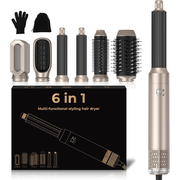 Фен-щітка 5-в-1 Airstyler Pro 1000W з іонізацією, 60000 обертів, для створення локонів та об'єму, сріблястий