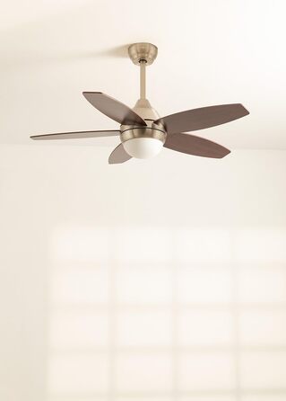 Стельовий вентилятор з підсвічуванням Windflowood Нікель, дерев'яні лопаті, пульт ДУ, 60W, Ø107 см